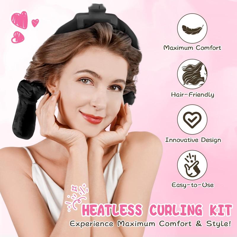 Heatless Hair Curling Set, 5 Counts set Overnight Heatless Hair Curling Tool with Hair Tie & Hair Clip, Hair Styling Tool for Women & Girls