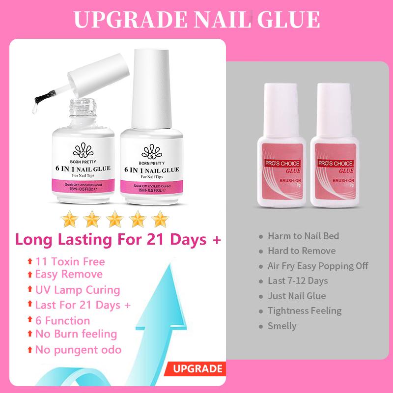 BORN PRETTY 6 in 1 Nail Art Glue 15ml Gel Base Gel Builder Extension Gel Kit for Acrylic Nails False Nail Tips Gel Nail Polish Nail Care