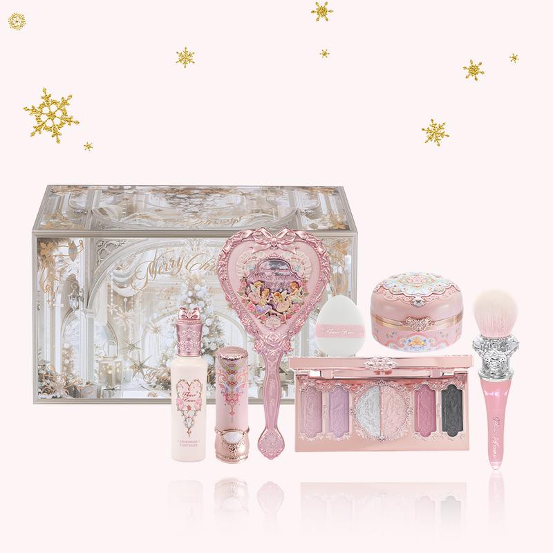 Flower Knows Pink Bliss Set - Holiday Limited Full Face Makeup Set for Cool-Tone, 8 Pieces - Lipstick, Blush, Eyeshadow Palette, Highlighter and Exclusive Gifts