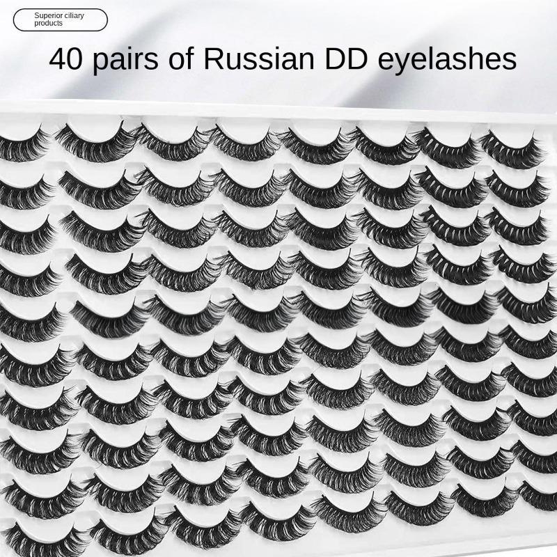 D Curl False Eyelashes, 40 Pairs Volumized Dense Cluster Lashes for Eyelashes Extensions, Natural Curling Thick Fake Eyelashes for Women Makeup