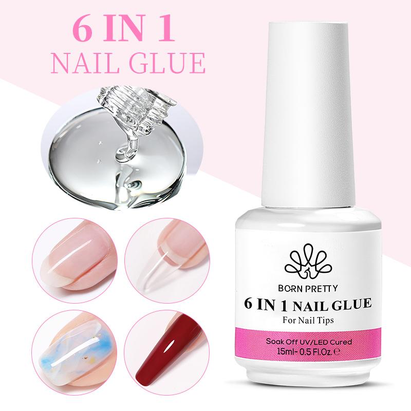 BORN PRETTY 6 in 1 Nail Art Glue 15ml Gel Base Gel Builder Extension Gel Kit for Acrylic Nails False Nail Tips Gel Nail Polish Nail Care