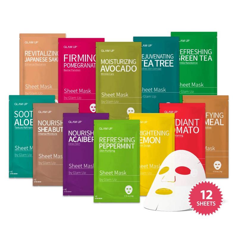 Premium Facial Sheet Mask 12 Combo (Pack of 12) | Clean Face Masks Skincare, Hydrating Face Masks, Moisturizing, Soothing, Beauty Mask For All Skin Type Variety Beauty Mask Set