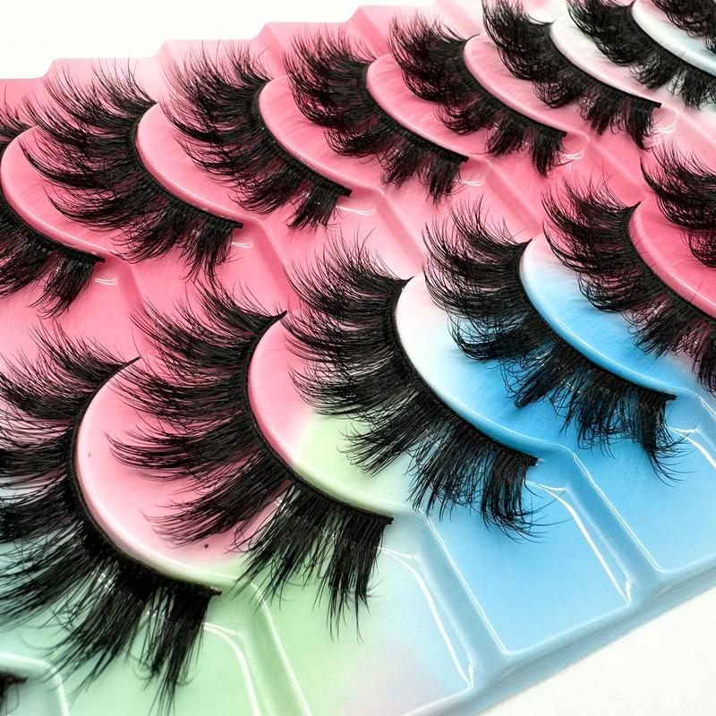 Fluffy False Eyelashes Cluster, 10 Pairs Wispy Faux Lashes, Natural Curling Eye Makeup Strip Lashes, Full Volume Eyelash for Lashes Extensions