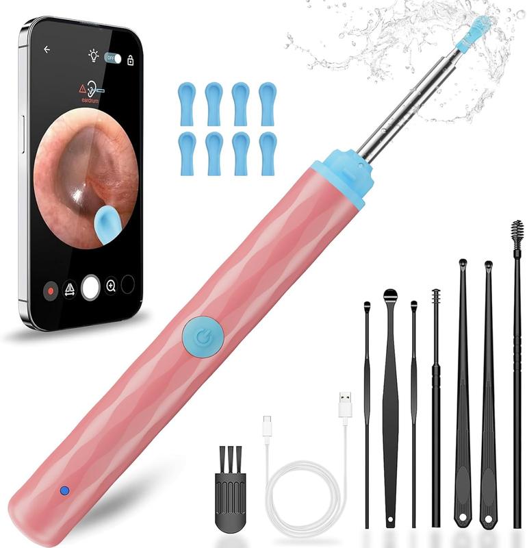 Ear Wax Removal, Ear Wax Removal Tool Camera Built-in 1296P, Easy and Safe Ear Cleaning, Earwax Removal kit with 9 Ear Set and 8 Traditional Tools, Ear Cleaning Kit for , iPad, Android (Red)