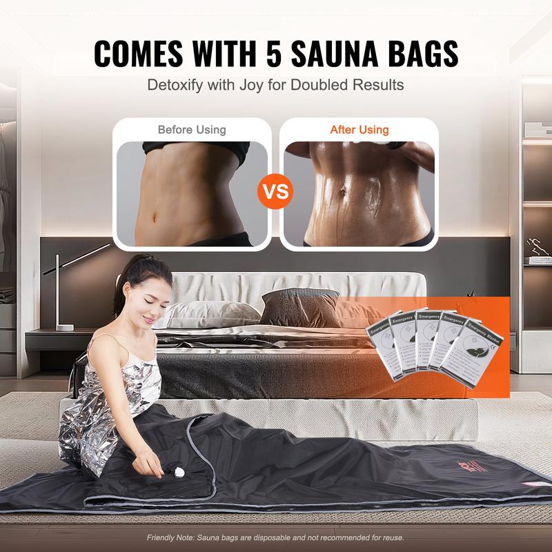 VEVOR Sauna Blanket for Detoxification, Portable Far Infrared Sauna for Home, Oxford Sauna Bag w  Arm Holes & Carbon Fiber Heating, 1-6 Level Adjustable Temp 95-176℉, 5-60 Minutes Timer, 75 x 35 in