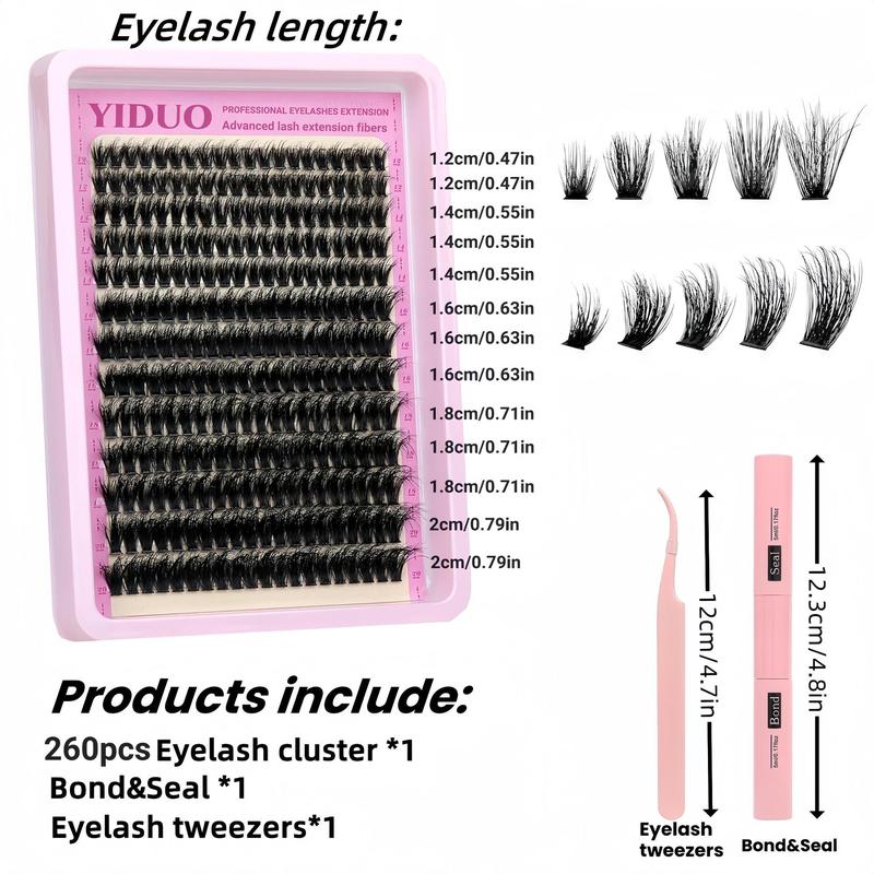 Natural Look Lash Clusters Extensions, 12-20mm Fluffy Individual False Eyelashes with Lash Glue & Lash Tweezers, Self Grafting Eyelash Clusters Eye Makeup Product for Women & Girls, Fall Gift, Meatball In Makeup, Christmas Gift