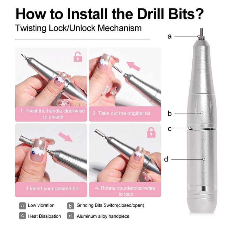 Electric Nail Drill Machine, 1 Box Professional Nail File Machine & Accessories, Portable Nail Care Tool for Polishing & Grinding