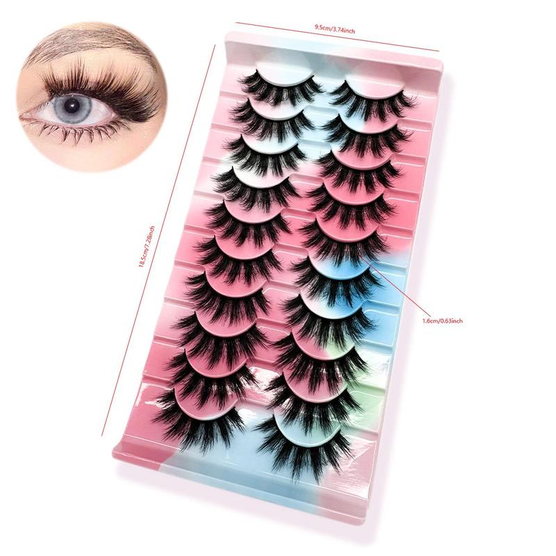 Fluffy False Eyelashes Cluster, 10 Pairs Wispy Faux Lashes, Natural Curling Eye Makeup Strip Lashes, Full Volume Eyelash for Lashes Extensions