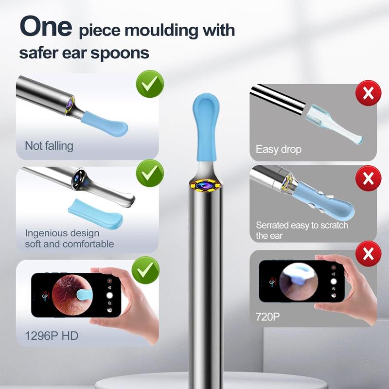 Ear Wax Removal, Ear Wax Removal Tool Camera Built-in 1296P, Easy and Safe Ear Cleaning, Earwax Removal kit with 9 Ear Set and 8 Traditional Tools, Ear Cleaning Kit for , iPad, Android (Red)