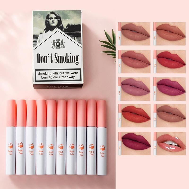 Smoke Pipe Design Matte Lipstick, 10pcs box Long Lasting Lip Sticks, Suitable for All Occasions Lip Makeup, Girls and Women Makeup Accessories, Christmas, Christmas Gift