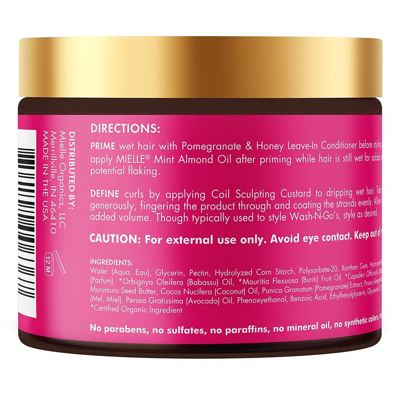 Mielle Organics Pomegranate & Honey Sculpting Custard, Natural Styling Cream plus Moisture, for Curl, Wave, & Coil Definition for Natural or Relaxed Type 4 Hair, 12-Fluid Ounces Mielle