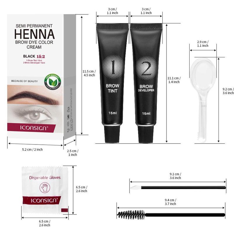 Henna Brow Dye Color Cream Set, 1 Long Lasting Brow Tint Cream & 1 Brow Developer & 3 Lip Brush & 3 Mascara Brush & 1 Paste Spoon & 1 Pair Disposable Gloves, Christmas, Christmas Gift