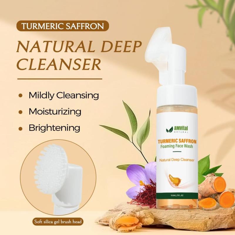 AMVital Turmeric Saffron Foaming Face Wash, Nourished Skin Cleansing Moisturizing Cleanser Facial Skincare Daily cúrcuma  paralapiel