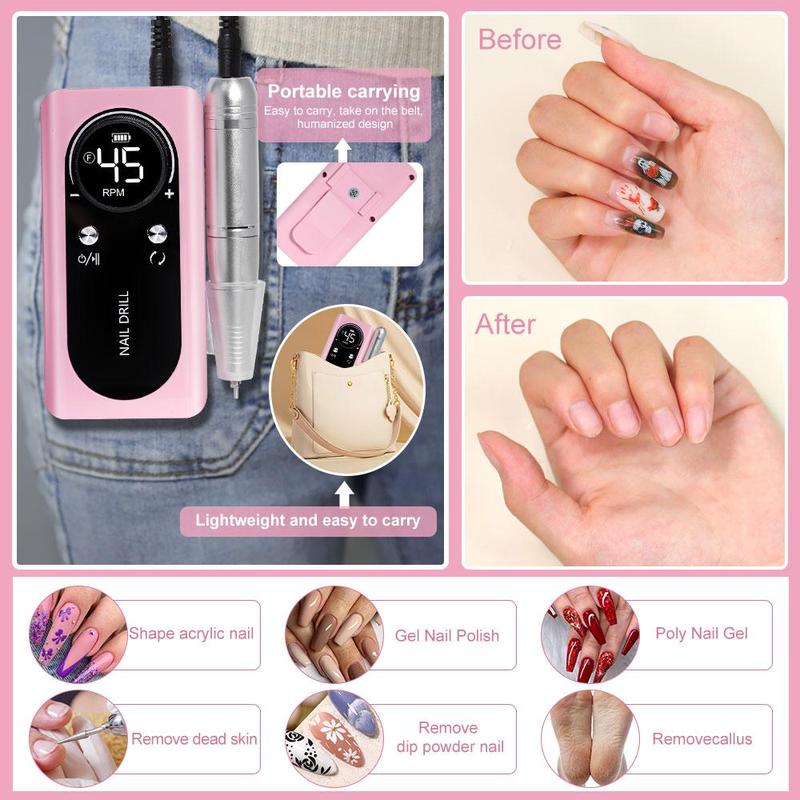 Electric Nail Drill Machine, 1 Box Professional Nail File Machine & Accessories, Portable Nail Care Tool for Polishing & Grinding