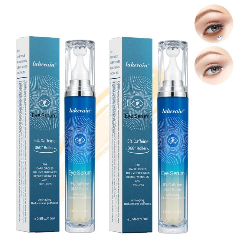 5% Caffeine Eye Serum with 360° Massage Roller Eye Serum for Dark Circles & Relieve Puffiness, Tighten Lifting Brightening Under Eye Cream Skin Care