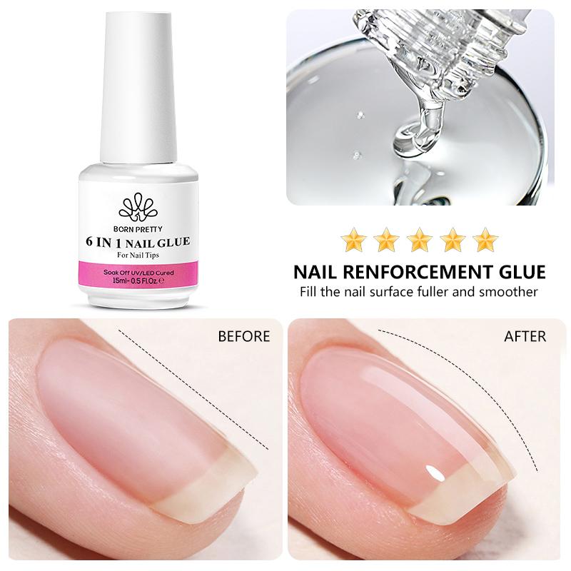 BORN PRETTY 6 in 1 Nail Art Glue 15ml Gel Base Gel Builder Extension Gel Kit for Acrylic Nails False Nail Tips Gel Nail Polish Nail Care