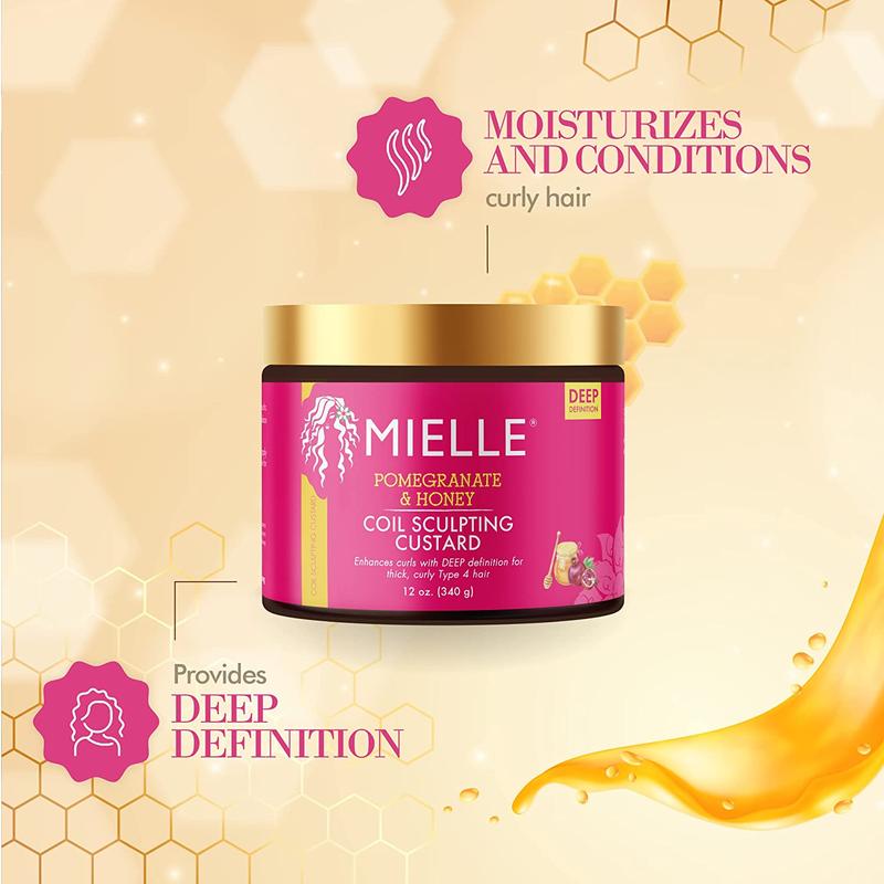 Mielle Organics Pomegranate & Honey Sculpting Custard, Natural Styling Cream plus Moisture, for Curl, Wave, & Coil Definition for Natural or Relaxed Type 4 Hair, 12-Fluid Ounces Mielle