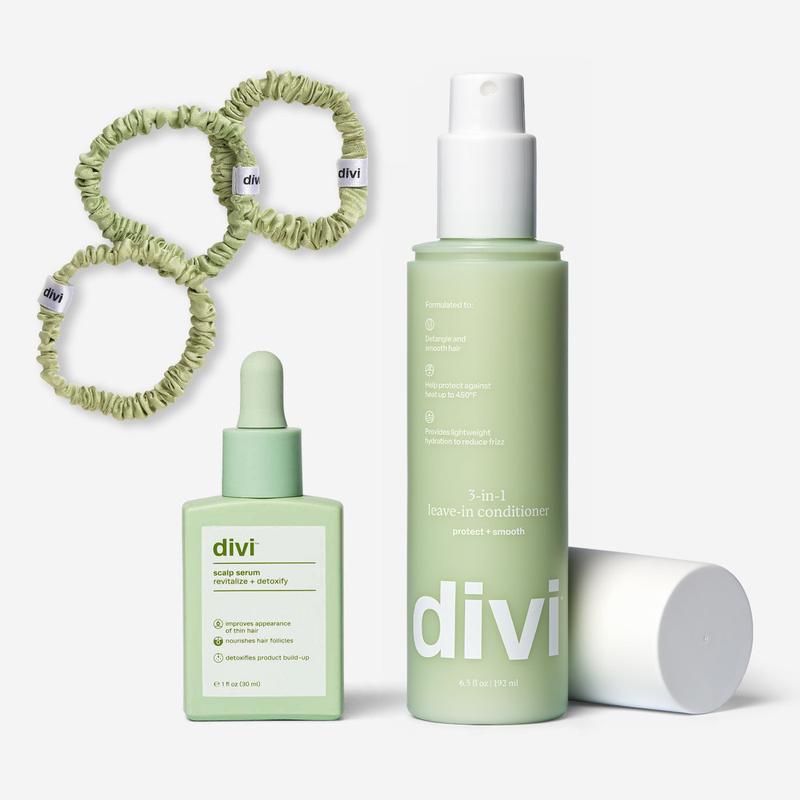 Divi Scalp & Hair Health 101 Kit, Serum, Leave-In Conditioner, & Scrunchies - Choose Your Pack Size Haircare Lightweight