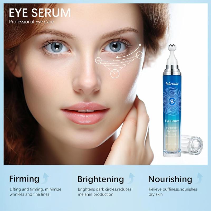 5% Caffeine Eye Serum with 360° Massage Roller Eye Serum for Dark Circles & Relieve Puffiness, Tighten Lifting Brightening Under Eye Cream Skin Care