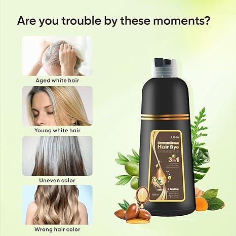 Dark Brown Hair Dye Shampoo for Grey Hair, Instant Hair Color Shampoo 3 in 1 for Women & Men, Herbal Ingredients Hair Coloring Shampoo 500ml - Tintes Para El Cabello(Dark Brown)