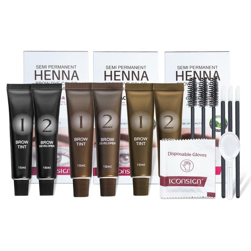 Henna Brow Dye Color Cream Set, 1 Long Lasting Brow Tint Cream & 1 Brow Developer & 3 Lip Brush & 3 Mascara Brush & 1 Paste Spoon & 1 Pair Disposable Gloves, Christmas, Christmas Gift