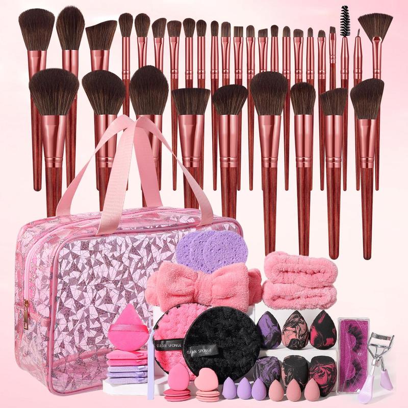 Makeup Tools Set, Makeup Brush & Beauty Blender & Headband & Makeup Bag & Tweezers & Lash Curler & Lash Glue & Eyelash Clusters & Wristband