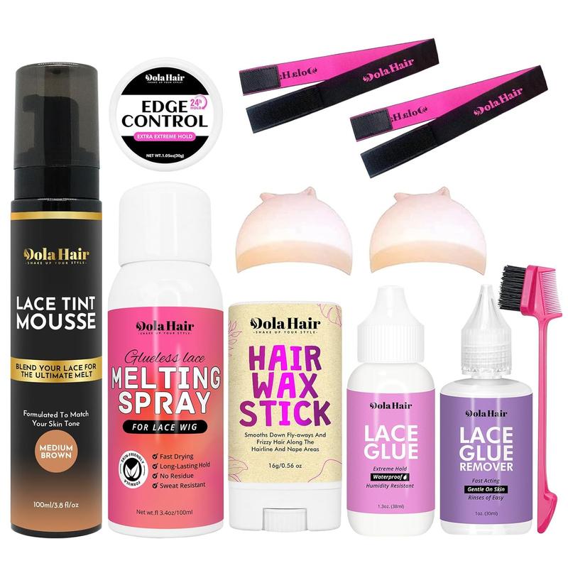 HOT!!! Dolahair Lace Glue Kit Lace Tint Mousse Wig Glue Kit complete set lace front kit wig installation kit wig melting kit Melting Spray for Lace Wig Melt Wig Essentials