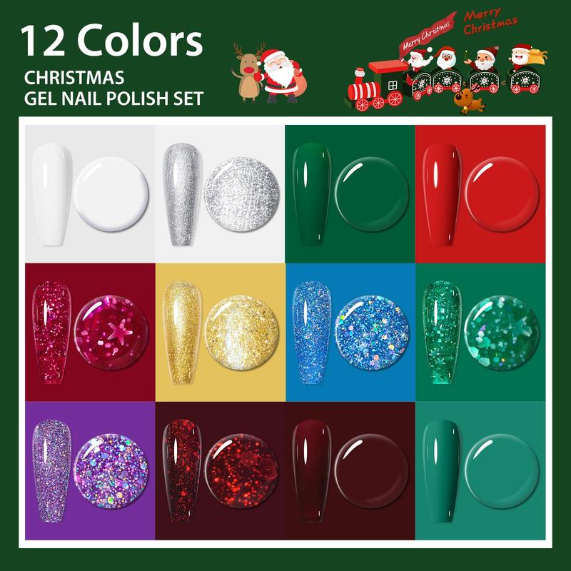 Color Gel Nail Polish Set, 12pcs set Winter Colors Semi Permanent Sparkle Gel Nail Varnish, UV LED Soak Off Gel Nails Lacquer