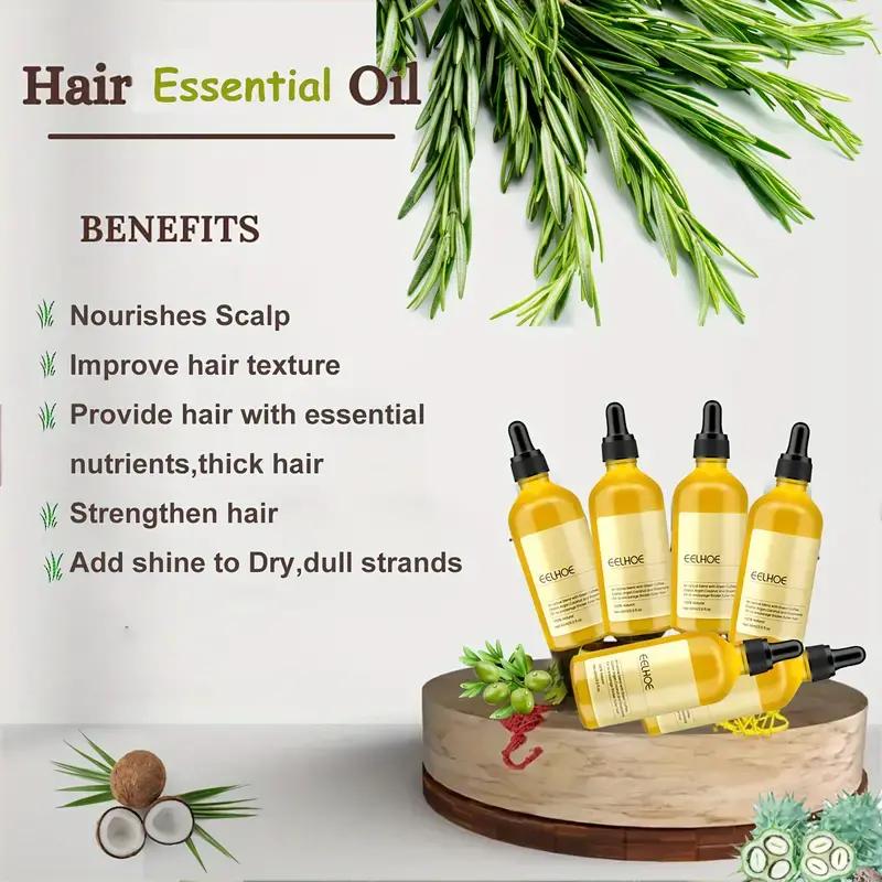 3PCS Veganic Natural  Hair Growth Oil, Rosemary Oil for Hair Growth Organic, Rosemary Hair Growth Oil for Dry Damaged Hair and Growth Thin Hair, Brown