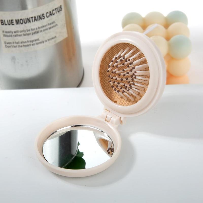 Mini Portable Air Cushion Comb with Mirror, Wet Dry Hair Detailing Comb, Foldable Scalp Massage Comb for Daily Use