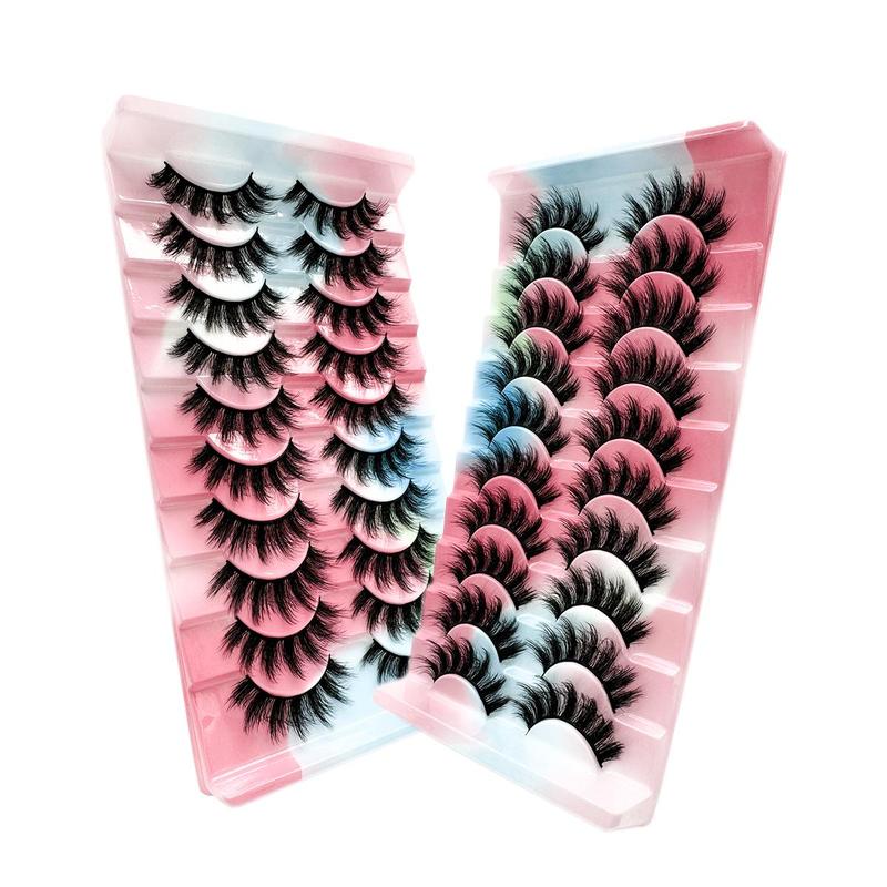 Fluffy False Eyelashes Cluster, 10 Pairs Wispy Faux Lashes, Natural Curling Eye Makeup Strip Lashes, Full Volume Eyelash for Lashes Extensions