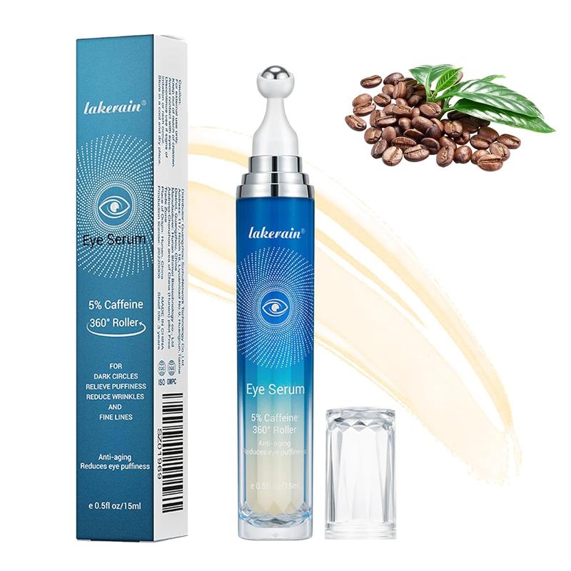 5% Caffeine Eye Serum with 360° Massage Roller Eye Serum for Dark Circles & Relieve Puffiness, Tighten Lifting Brightening Under Eye Cream Skin Care