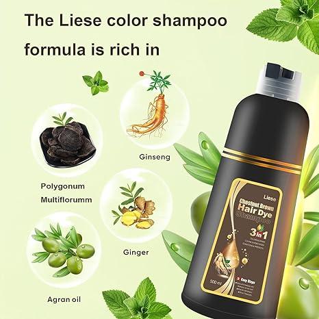 Dark Brown Hair Dye Shampoo for Grey Hair, Instant Hair Color Shampoo 3 in 1 for Women & Men, Herbal Ingredients Hair Coloring Shampoo 500ml - Tintes Para El Cabello(Dark Brown)