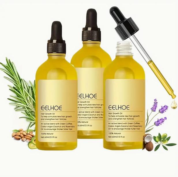 3PCS Veganic Natural  Hair Growth Oil, Rosemary Oil for Hair Growth Organic, Rosemary Hair Growth Oil for Dry Damaged Hair and Growth Thin Hair, Brown