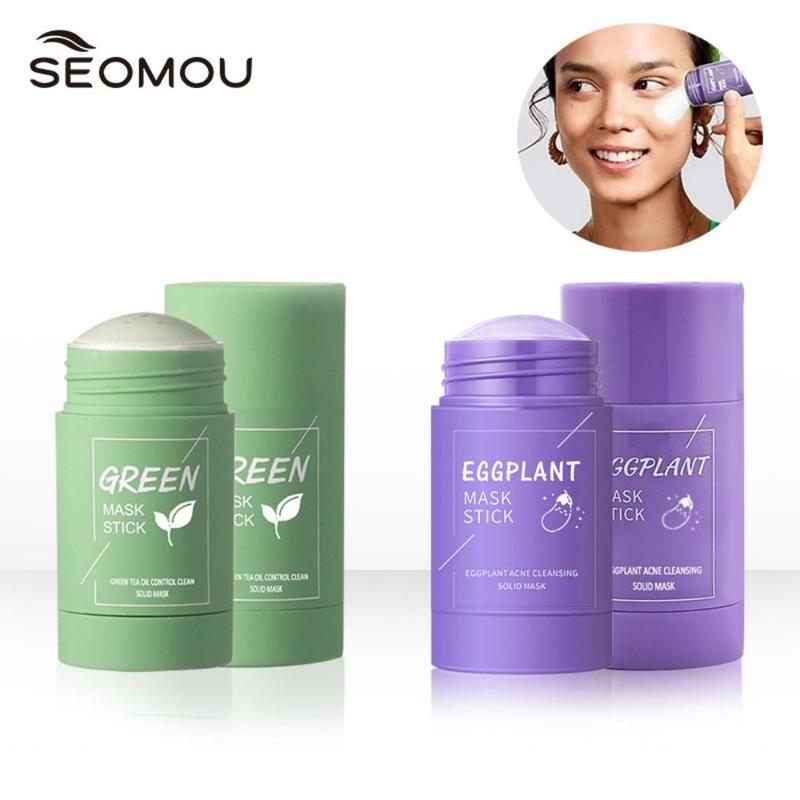 Green Tea Eggplant Purifying Mud Film Stick, 2 Counts set Exfoliating Soild Facial Mask, Moisturizing Deep Cleansing Face Mask for All Skin Types