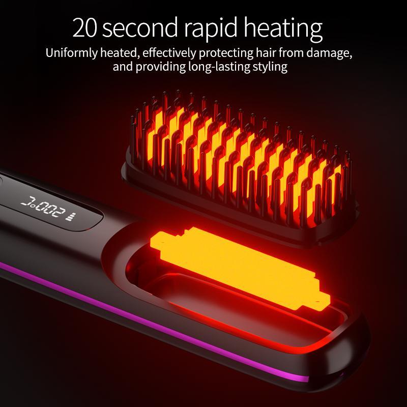 Portable Cordless Hair Straightener Brush with LED Temperature Display, Rechargeable Diffuser Hair Straightener with 2 Hair Clips, Winter Hair Styling Tool for Home & Travel, Christmas Gift, Stocking Fillers, New Year Gift, Thanksgiving Gift, Winter Gift