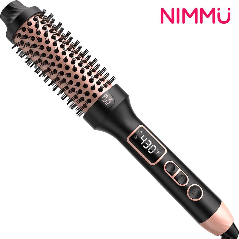 Nimmu Thermal Brush,1 1 2 Inch Ionic Heated Round Brush,Digital Display 10 Temps Ceramic Negatives Ions 1.5 Inch Comb,Dual Voltage Fast 20s Heating,Use with Rotatable Power Cord,Hair Shinier & Smoother for Travel Home Salon Birthday Gift curling irons