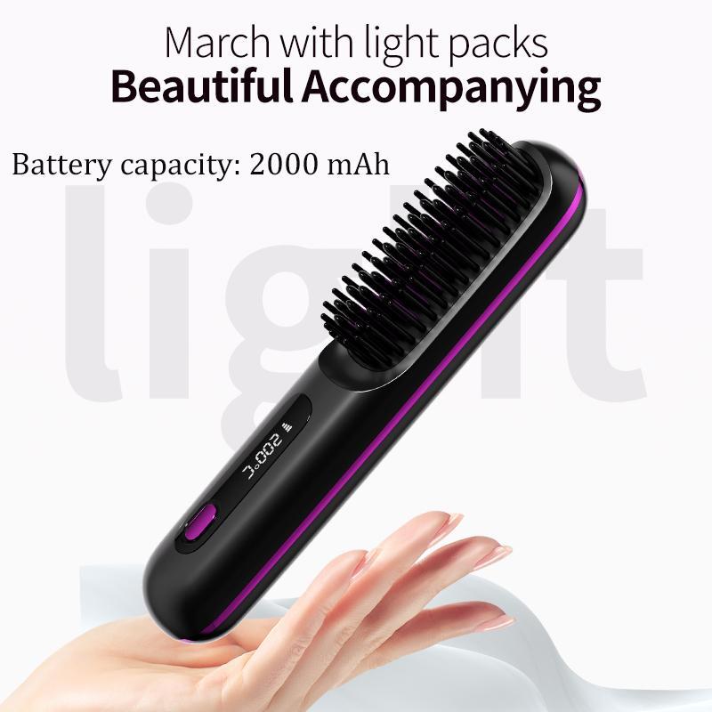 Portable Cordless Hair Straightener Brush with LED Temperature Display, Rechargeable Diffuser Hair Straightener with 2 Hair Clips, Winter Hair Styling Tool for Home & Travel, Christmas Gift, Stocking Fillers, New Year Gift, Thanksgiving Gift, Winter Gift