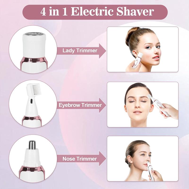 Rechargeable 4-in-1 Electric Razor for Women - Painless HairTrimmer for Face, Nose, Eyebrows, Beard, Mustache, Arm, LegArmpit, and Bikini -Portable Body Shavers Set rechargeablegrooming kit Portable Rechargeable