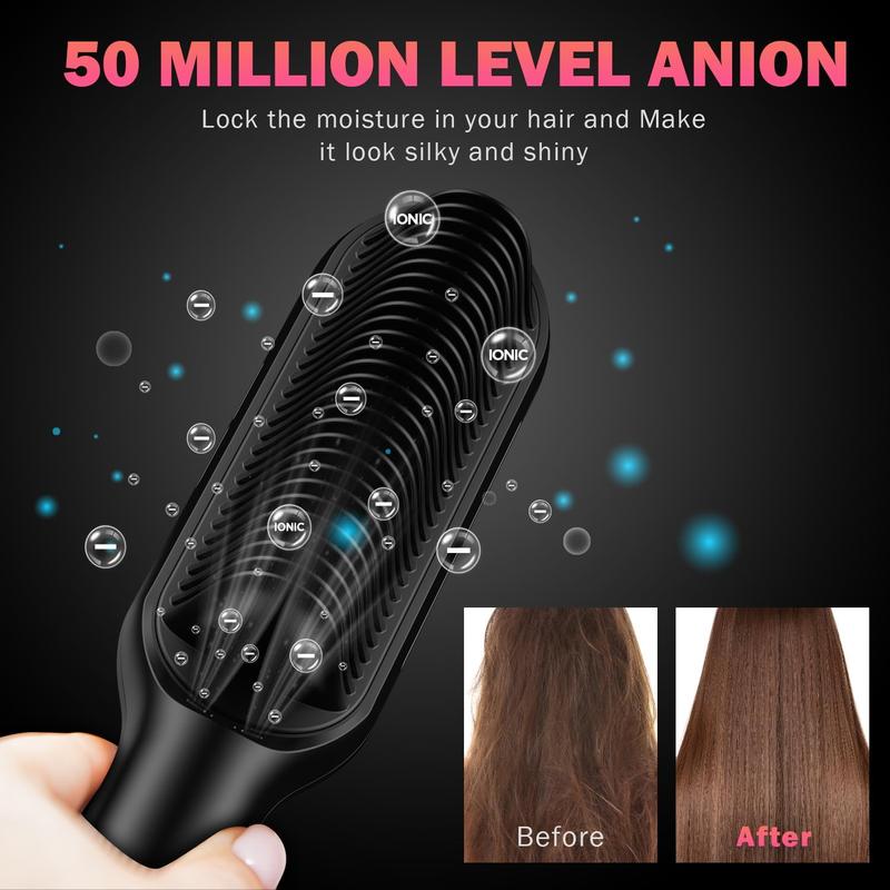 RING-Hair Straightener Comb Styling Tool for Frizz-Free Hair Curler Comfort Salon Hair waver with 50M Negative Ions, 13 Temp Settings & LED Display, Dual Voltage, Straightening Comb with Anti-Scald Design, Gifts for Women Adjustable Comfort straightener