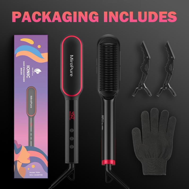 RING-Hair Straightener Comb Styling Tool for Frizz-Free Hair Curler Comfort Salon Hair waver with 50M Negative Ions, 13 Temp Settings & LED Display, Dual Voltage, Straightening Comb with Anti-Scald Design, Gifts for Women Adjustable Comfort straightener