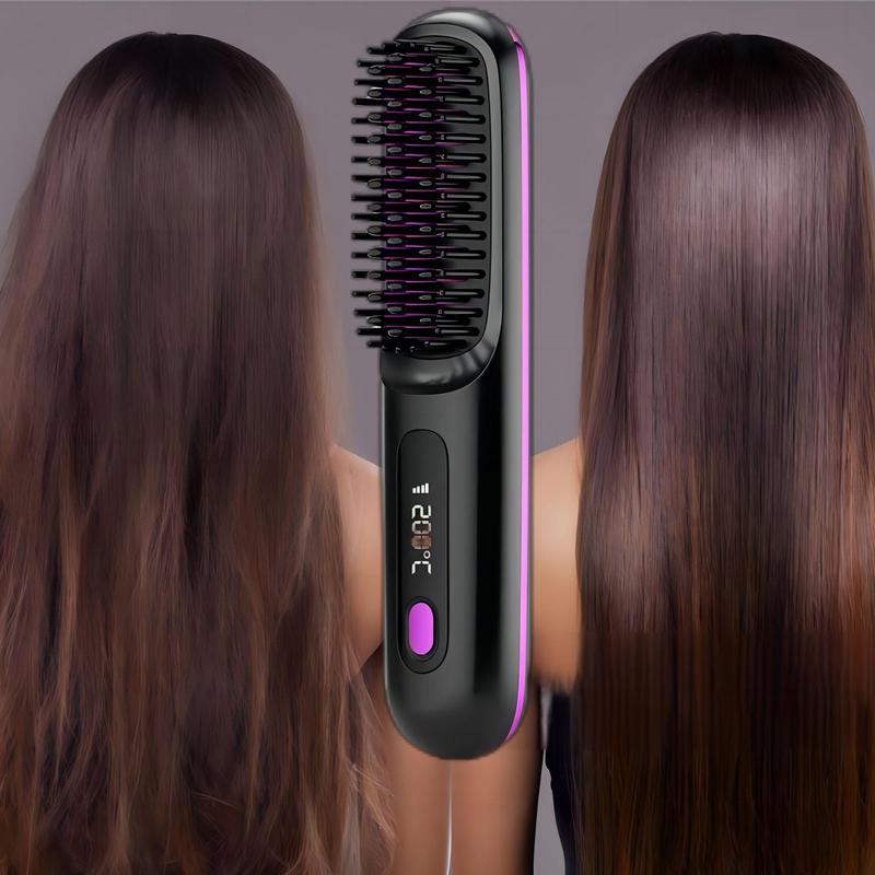 Portable Cordless Hair Straightener Brush with LED Temperature Display, Rechargeable Diffuser Hair Straightener with 2 Hair Clips, Winter Hair Styling Tool for Home & Travel, Christmas Gift, Stocking Fillers, New Year Gift, Thanksgiving Gift, Winter Gift