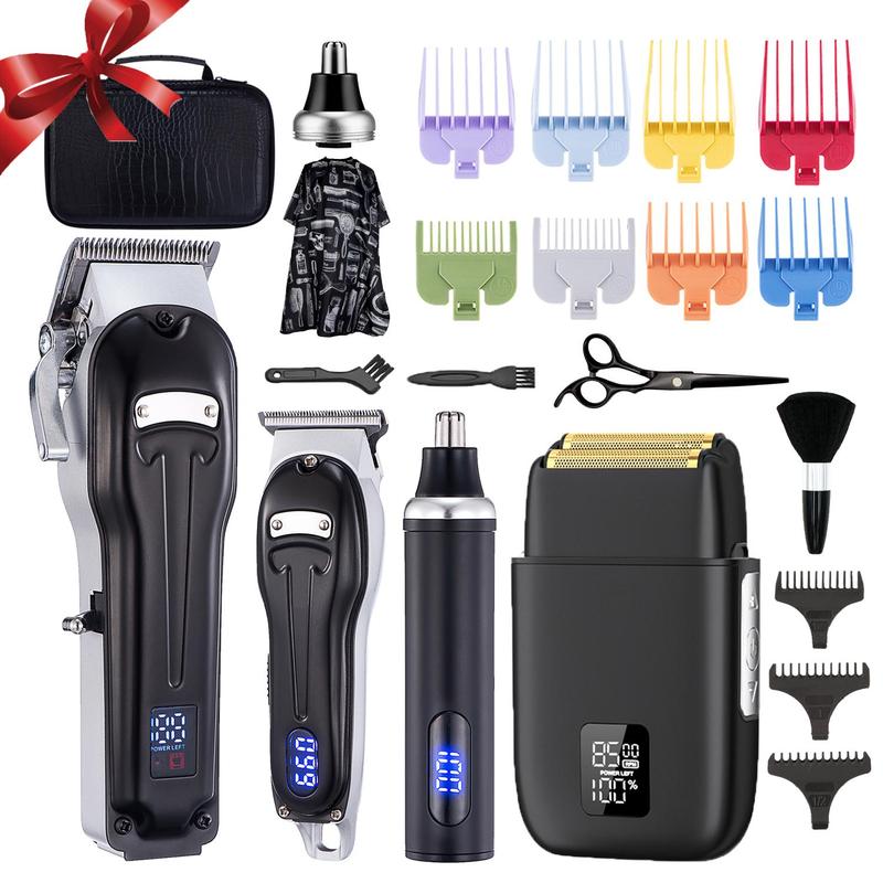 Professional Hair Clipper Set, 1 Set Cordless Barber Clippers for Men, Wet and Dry Foil Shaver, Rechargeable Mens Hair Grooming Kit, Hair Cutting Machines, Trimmer Set, Clippers for Men, Barber Kit, Stocking Fillers Gift