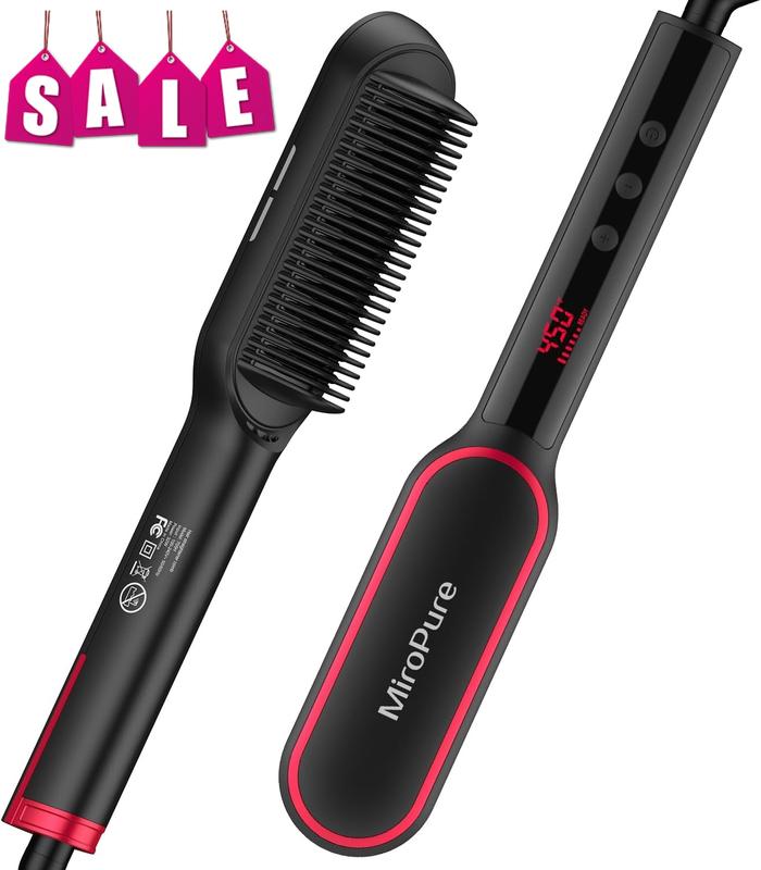 RING-Hair Straightener Comb Styling Tool for Frizz-Free Hair Curler Comfort Salon Hair waver with 50M Negative Ions, 13 Temp Settings & LED Display, Dual Voltage, Straightening Comb with Anti-Scald Design, Gifts for Women Adjustable Comfort straightener