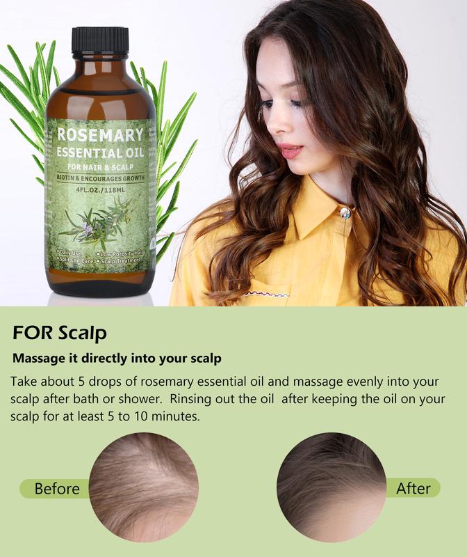 Rosemary Oil for Hair 4.0oz with Jamaican Black Castor Oil and Jojoba Oil - Nourishing for Dry, Damaged Hair, Split Ends,