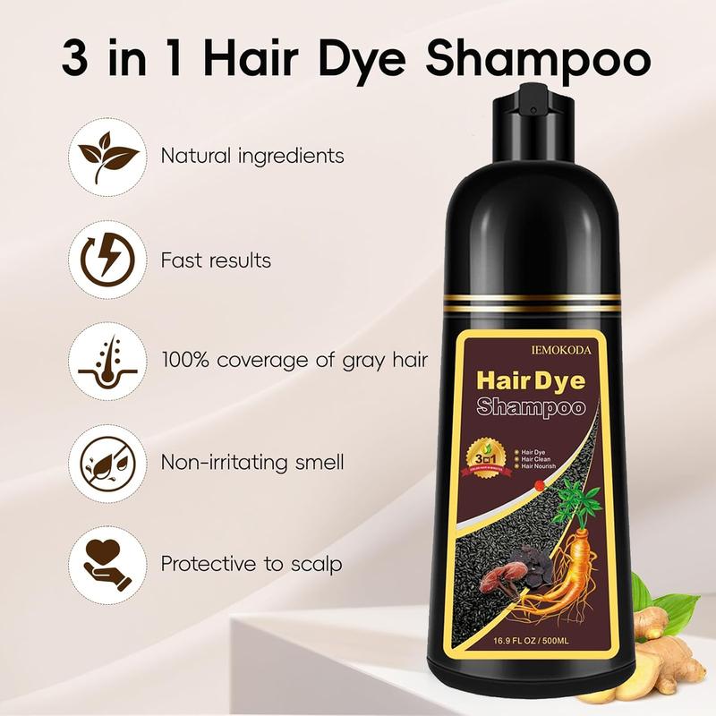 Hair Dye Shampoo 3 in 1, Herbal Shampoo Hair Dye for Women Men, Grey Coverage Shampoo 500ml Haircare