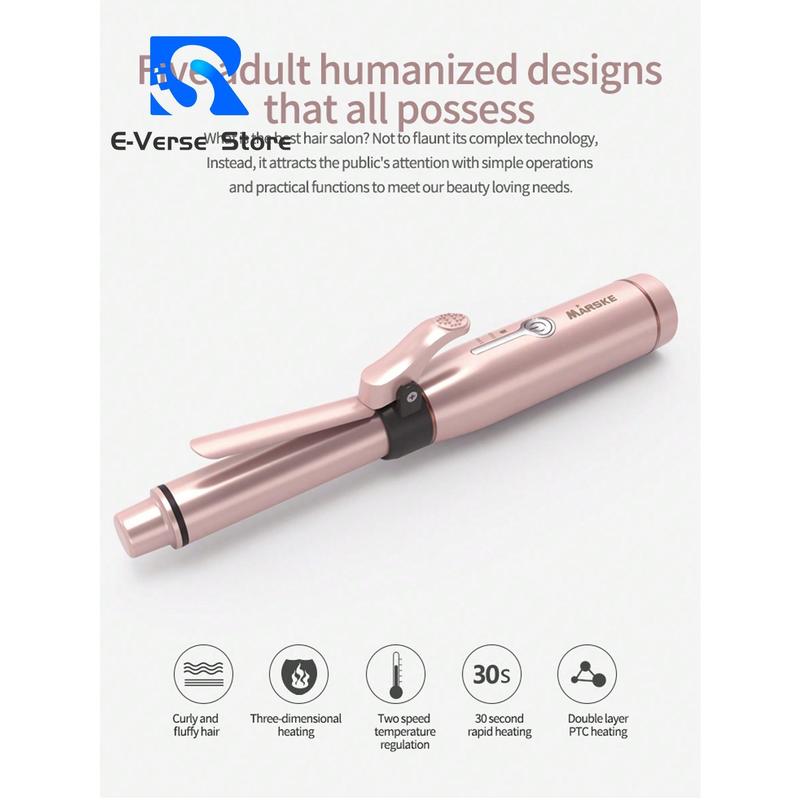 E-Verse Store Cordless Mini Curling Iron: USB Rechargeable, Ceramic, Dual PTC Heating, 3 Temp Settings, Ideal for Short Hair