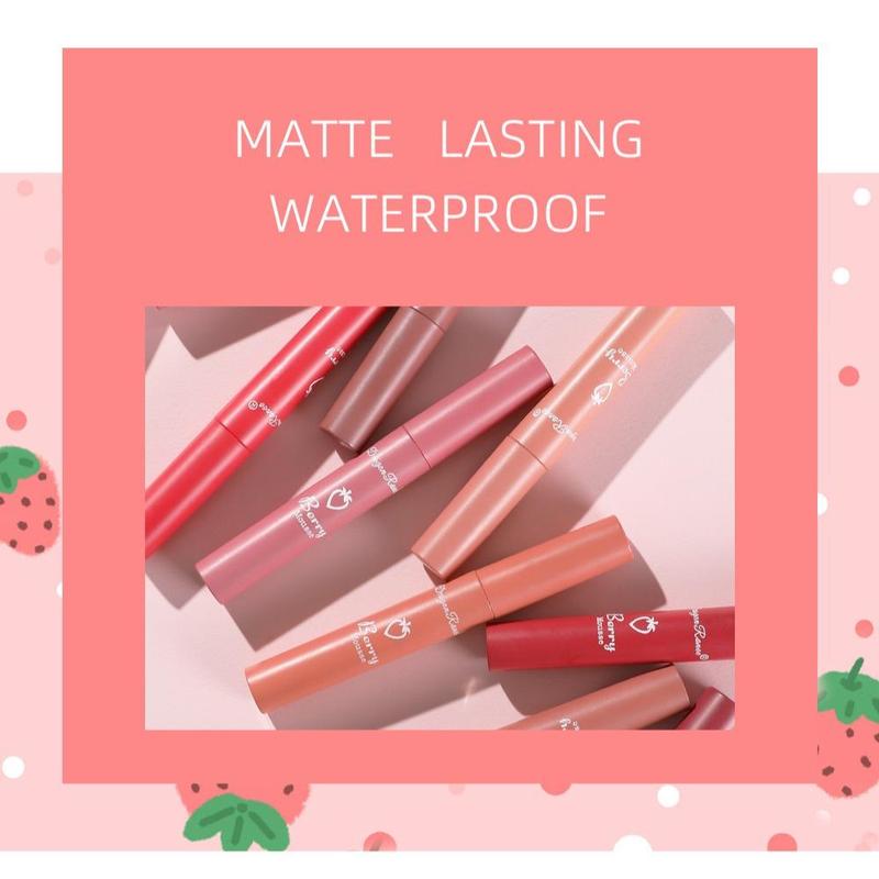 Strawberry Design Cosmetic Lip Care Lipstick Set, 3pcs set Makeup Matte Lip Gloss, Long-lasting Lip Gloss, Non-stick Cup Glossy Lip Glaze