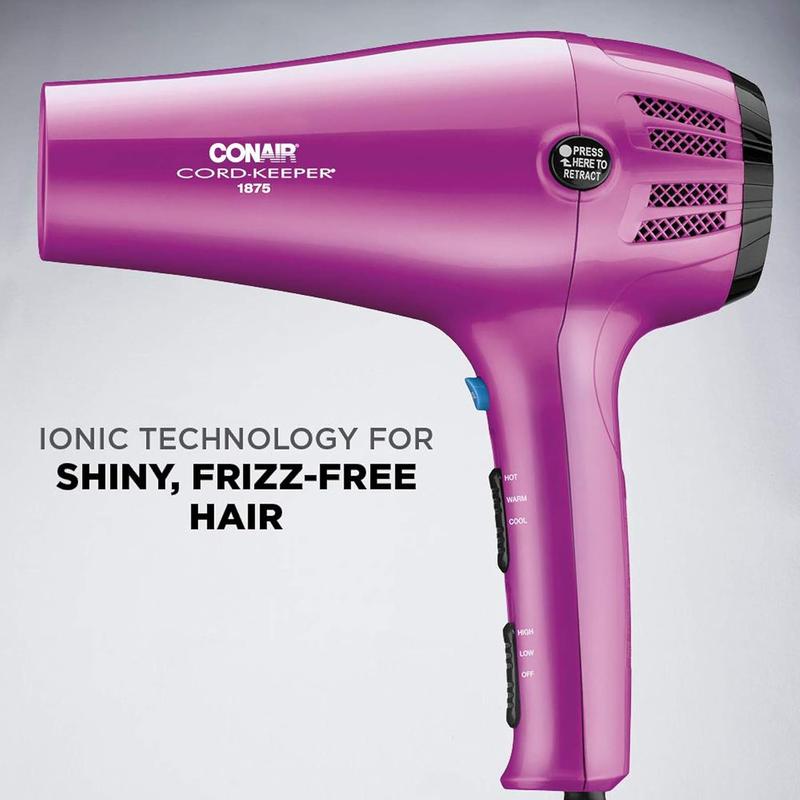 Hair Dryer with Retractable Cord, 1875W Cord Protector Hair Dryer, Pink