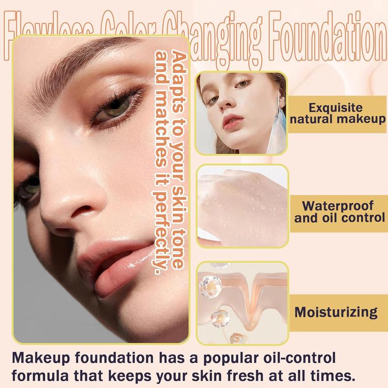 2PCS Color Changing Foundation Makeup Set with 2 Makeup Sponges,Moisturizing Full Coverage Liquid Foundation for Women,Non-greasy Long Lasting Flawless Concealer Cream Makeup Foundation Set